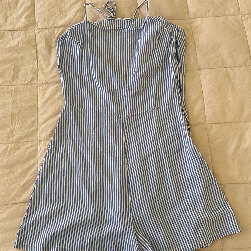 Divided by H&M Romper Size 2 Blue White Stripe Pockets Rayon Spaghetti Straps